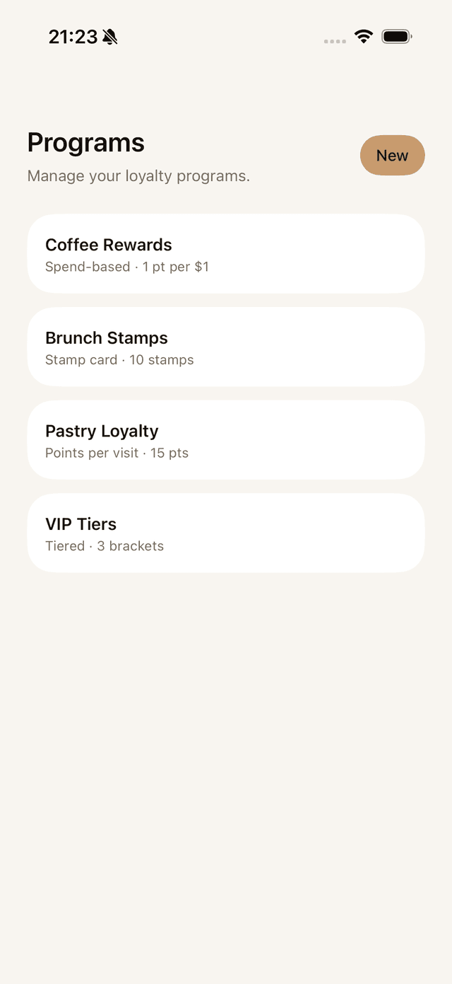 InvitePass programs list showing multiple loyalty programs running side by side
